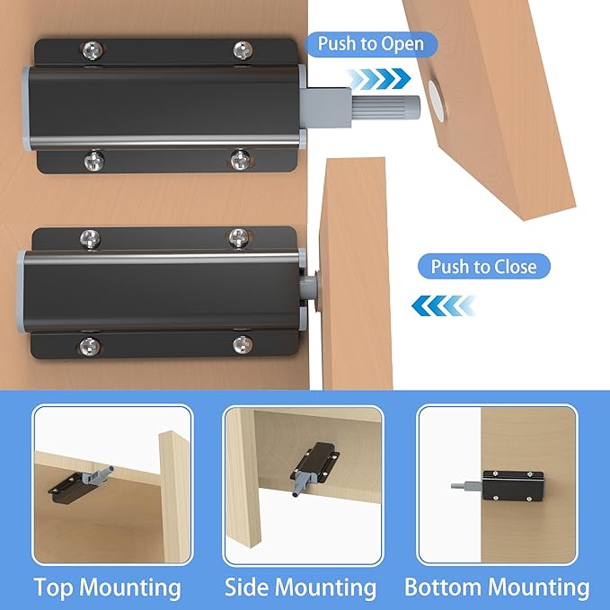 3 Pack Push to Open Cabinet Hardware, Touch Latches for Cabinet Doors, Magnetic Cabinets Latch, Magnetic Push Latches for Cabinets to Open Latch，Black