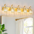 FDPBY Modern Bathroom Vanity Light, 5-Light Gold Wall Sconce with Crystal Accents, Over Mirror Bathroom Lighting Fixture, 42.52" Long Dimmable Vanity Lamp for Makeup, Easy Installation