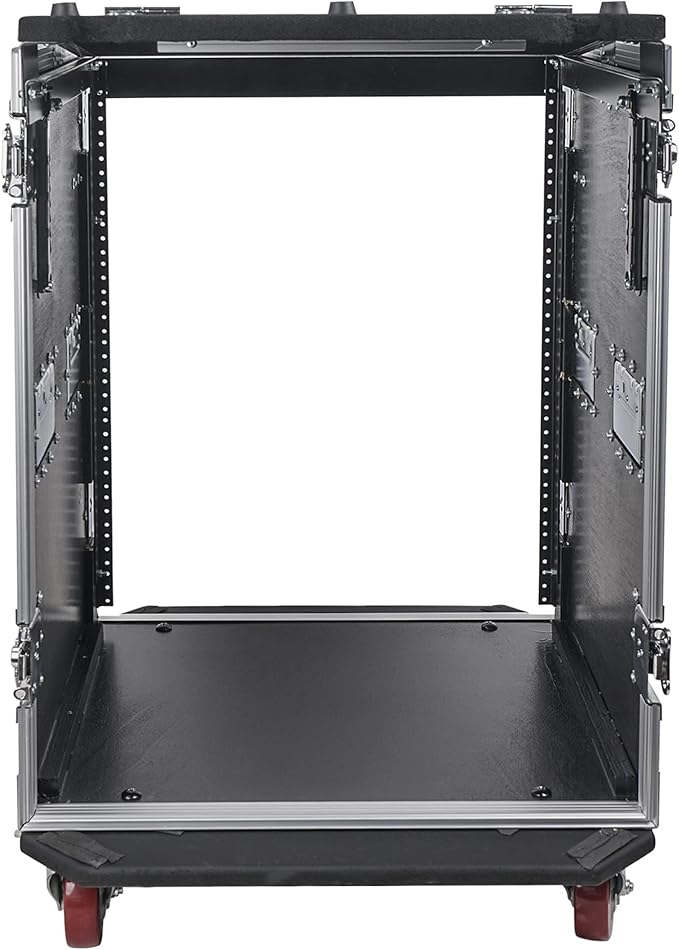 Sound Town Heavy-Duty 1/2" (12mm) Plywood 14U PA DJ Pro Audio Rack/Road ATA Case with 11U Slant Mixer Top, Locking Drawer, 20’’ Rackable Depth and Casters (STMR-14D3)
