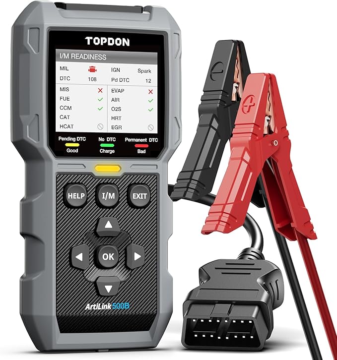TOPDON AL500B OBD2 Scanner Battery Tester 2 in 1 Code Reader, Full OBDII Diagnosis, 12V Battery Tests & 12V/24V Cranking Tests, Charging Tests, Scan Tool, Car Diagnostic Tool for All OBDII Cars
