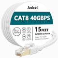 Jadaol Cat 8 Ethernet Cable 15 ft, 40Gbps 2000MHz Flat RJ45 S/FTP LAN Patch by Jadaol