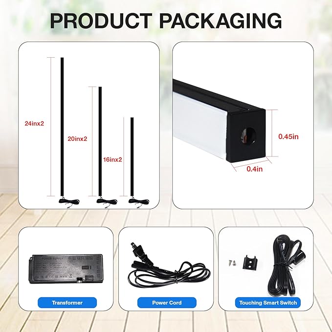 NeatiEase LED Recessed Lighting Kit for Wood Slat Wall Panel, 6 Pcs Self-Adhesive 3000K Warm LED Light with Smart Switch and Adjustable Brightness for Cabinet, Kitchen (2 * 36"+2 * 24"+2 * 16")