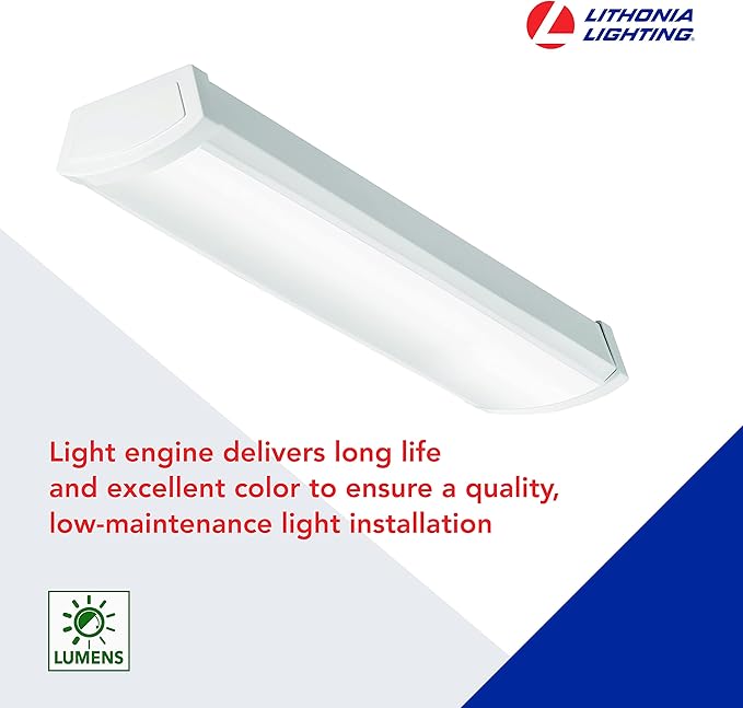 Lithonia Lighting 2 Foot LED Light Fixture, Low-Profile LED Wraparound Flush Mount Ceiling Light, 4000K Cool White, 120V, 24-Inch (FMLWL 24 840)