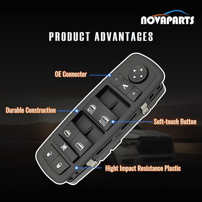 NOVAPARTS 11PINS 56046826AE Driver Side Power Control Window Switch for 2016-2018 Ram 1500 2500 3500 2019-2024 Ram 1500 Classic 56046826AC 56046826AD Front Left (2 Auto, 3+8 pins)