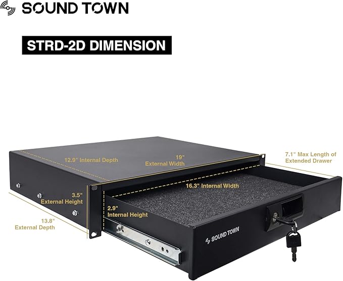 Sound Town High-Quality 1/2” (12mm) Plywood 8U PA DJ Pro Audio Rack/Road ATA Case with 11U Slant Mixer Top, Locking Drawer, 20.2’’ Rackable Depth and Casters (STMR-8D2)