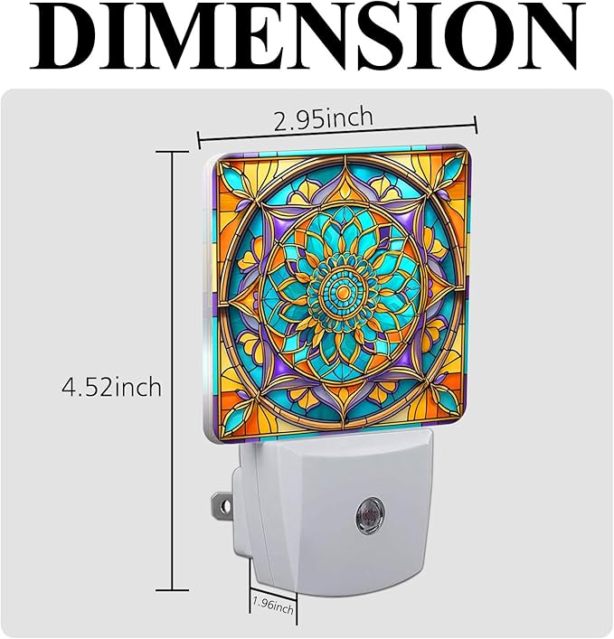 PODMemory Mandala Stained Glass Night Lights Plug into Wall for Room, Mandala Night Light LED for Bedroom
