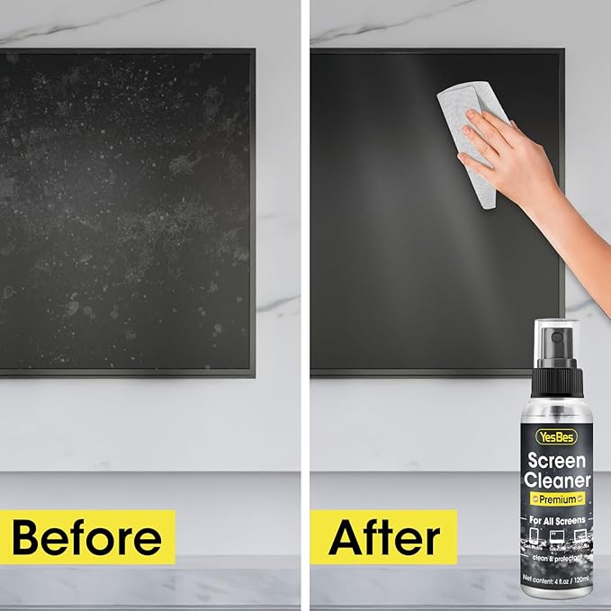 Screen Cleaner Spray 16oz (4oz x 4 Pack) - TV Screen Cleaner Spray and 2 Microfiber Cloths, Computer Screen Cleaner & Car Screen Cleaner for TV, Monitor, Laptop, MacBook, iPad