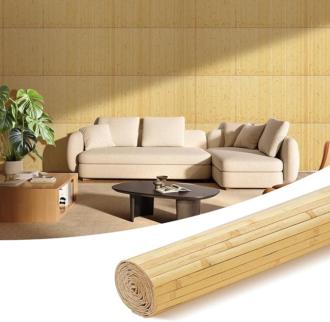 OUZUGIE 1 Pack 96x24 Inch Natural Bamboo Wall Panel – Natural Pole Wrap Paneling for Walls, Ceilings, Cabinets, Furniture – Ideal for Bedroom, Living Room & Office DIY Decor