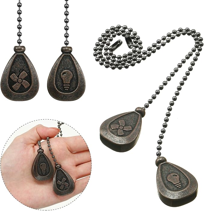 Patelai 4 Pieces Ceiling Fan Pull Chain Extender Ornament 12 Inch Ceiling Pull Chain Extension Classic Drop Shaped Pendant Beaded Ball Cord for Fan light lamp decorative with Connector(Black Copper)