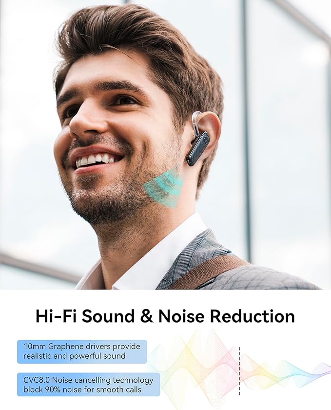 MQQC S525 Bluetooth 5.1 Wireless Earpiece, 16Hrs HD Calling, CVC8.0 Noise Cancelling, Hands-Free, Black