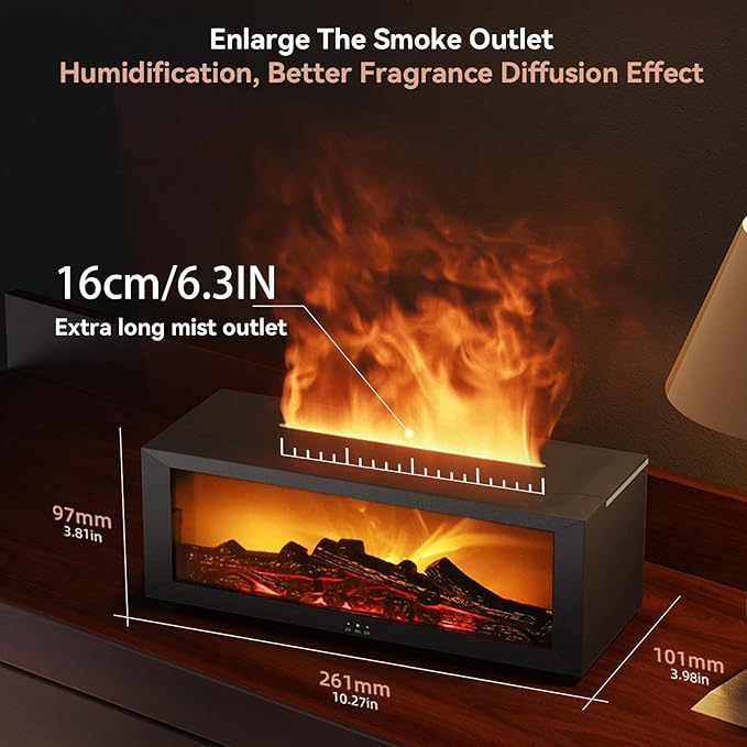 Essential Oil Diffuser, 7 Colors Flame Fireplace Diffusers and Humidifier, 150ml Fire Flame Aromatherapy Diffuser with Remote Control Ultrasonic Air Humidifier with Timer for Room Office