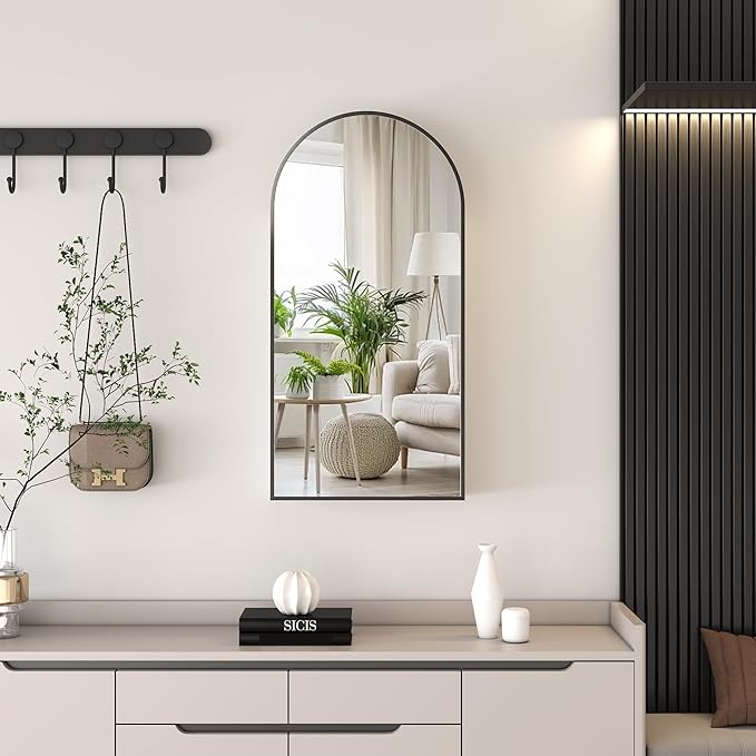 16 x 32 Black Bathroom Medicine Cabinet with Mirror,Arched Medicine Cabinet with Mirror,Assembly Required,Bathroom Mirror with Storage,Wall Mounted Medicine Cabinets with Adjustable Shelves
