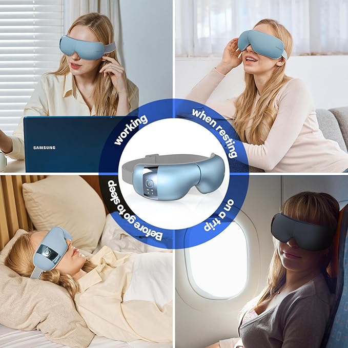 HuBDIC HubiCare Eye Massager with Heat, Vibration, and Music Helps Relieve Strain, Dark Circles, Dryness, and for Migraine Relief Relaxation and Better Sleep Gifts for Women/Men (Ice Blue)