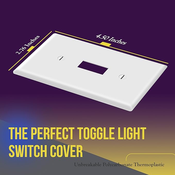 ENERLITES Light Switch Cover Plate, Toggle Wall Plate Cover, Size 1-Gang 4.50" x 2.76", Unbreakable Polycarbonate Thermoplastic, 8811-W-5PCS, White (5 Pack)