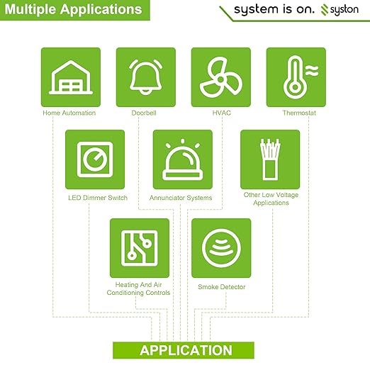 Syston 18/3 Thermostat Doorbell HVAC Heating Control Cable Wire, 100% Solid Copper Conductors CL3R/FT4/CMR Riser-Rated UL/ETL Listed, UV Resistant RoHS for Indoor/Outdoor Low Voltage Applications Use