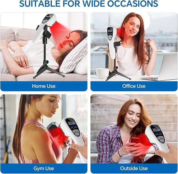 Red Light Therapy Device for Body Pain ReIief with Stand, 6x808nm+12x650nm Handheld Near Infrared Light Therapy with PW Pulsed Wave Model for Human and Pet Body Joint Back Knee Muscle