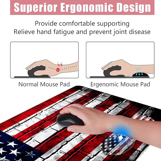 BFUKVOU Large Keyboard Mouse Pad Set, Extended Mouse Pad+Keyboard Wrist Rest Support, Memory Foam Ergonomic Easy Typing, 4Pcs (31.5×11.8 in) Desk Pad Set for Office Home,American Flag on Brick Wall