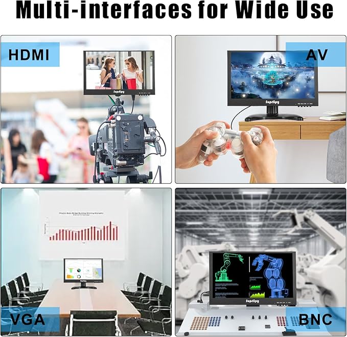 Suprlipy 12 Inch Mini Small HDMI Monitor 1920x1080 16:9 IPS Metal Housing LCD Display Screen Support HDMI/VGA/AV/BNC Input Built-in LounSpeakers for PC CCTV Security Camera RasPi