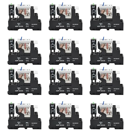 12 Pcs 12Amp Power Relay Switch UL Listed 24V DC Relay Coil, 5 Pin SPDT 1NO 1NC with Test Button, LED Module Light, Socket Base, DIN Rail