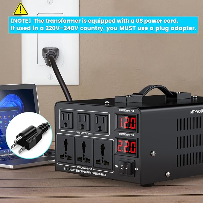 8000W Voltage Converter Transformer(110V to 220V or 220V to 110V) Step Up/Down Converter 110/120 Volt - 220/240 Volt w/US Power Cord,Circuit Breaker Protection, LCD Screen Display