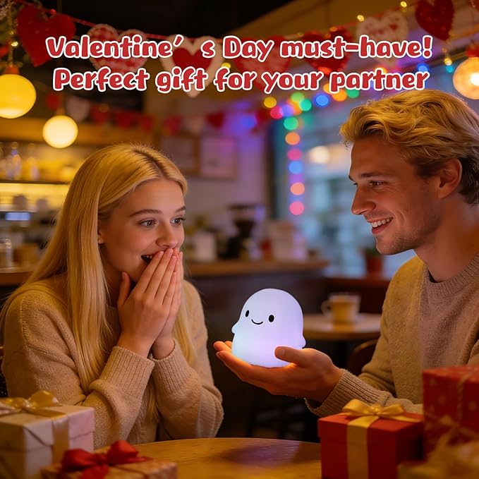 Rytinazzz Halloween Ghost Night Light, Color-Changing & 50-Hour Battery, Spooky-Cute Squishy Lamp for Kids, USB Rechargeable with Timer, Halloween Decor & Gifts