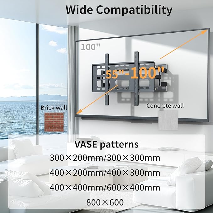 unho Heavy TV Wall Mount for 55 65 75 85 86 95 98 100 Inch TVs up to 264 lbs, Wall Mount tv Bracket Full Motion Max VESA 800 x 600mm,LED LCD Flat Panel Universal tv Mount Stand