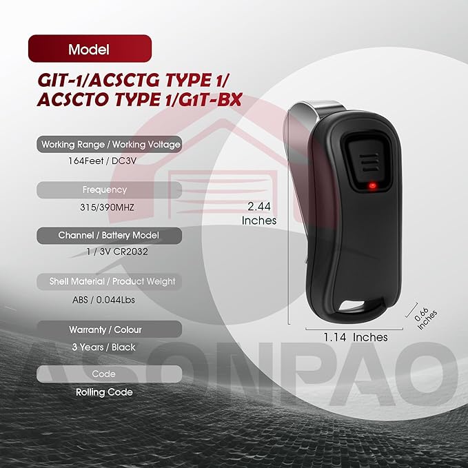 2X Genie Overhead Door Garage Door Opener Remote G1T-BX O1T-BX Intellicode (10-Year-Warranty)