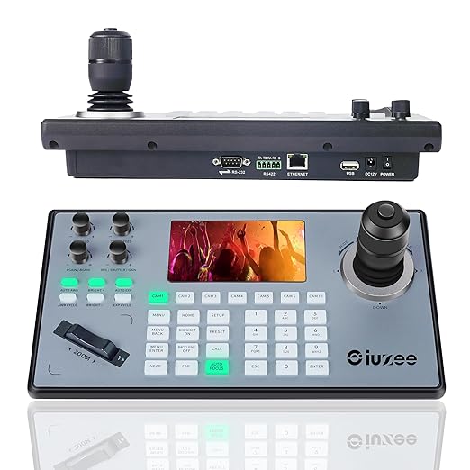 iuZee PTZ Camera Controller 4D Joystick PoE IP PTZ Keyboard with Controller 5" LCD Screen Preview, Support VISCA PELCO-P PELCO-D RS422 RS485 RS232 RJ45, for Live Streaming Meeting/Church Service/Education