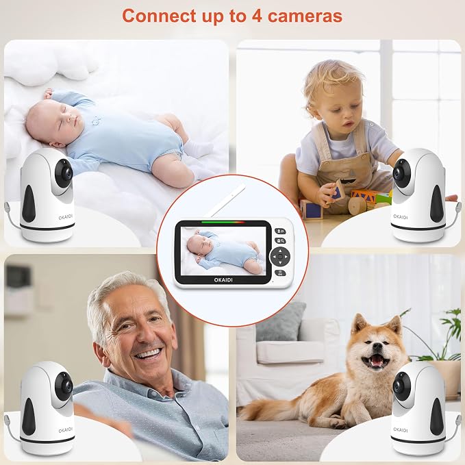 OKAIDI Video Baby Monitor with 4 Cameras, 30H Battery and 1000ft Range - Image 3