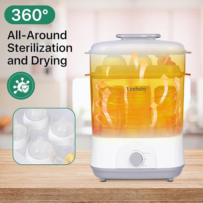 Freebaby Baby Bottle Sterilizer and Dryer,4 in 1 Electric Steam Sanitizer and Dryer for All Baby Bottle,Pacifiers&Breast Pump Accessories,Large Capacity and Adjustable