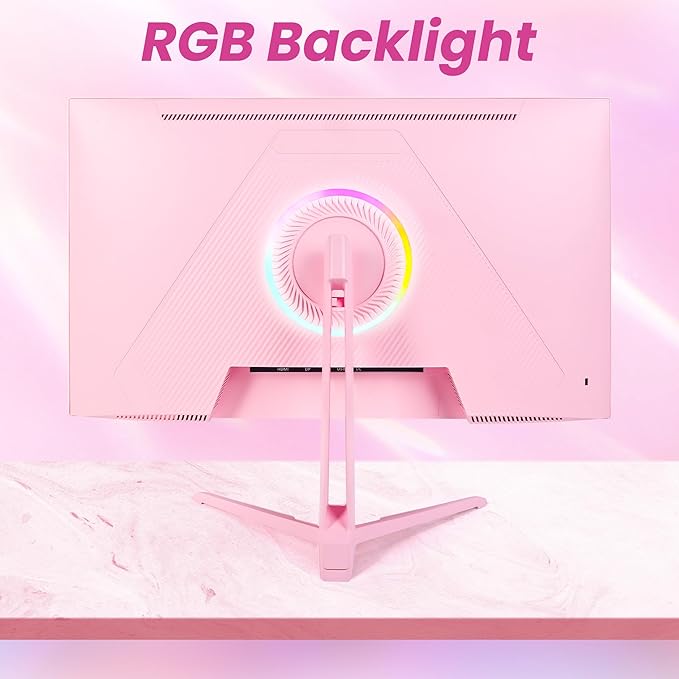 SKitphrati Pink 24 inch Gaming Monitor 200Hz Refresh Rate FHD 1080p Resolution Fast IPS Panel 1ms GTG Response Time Adaptive Sync Built-in Speakers Pink Monitor