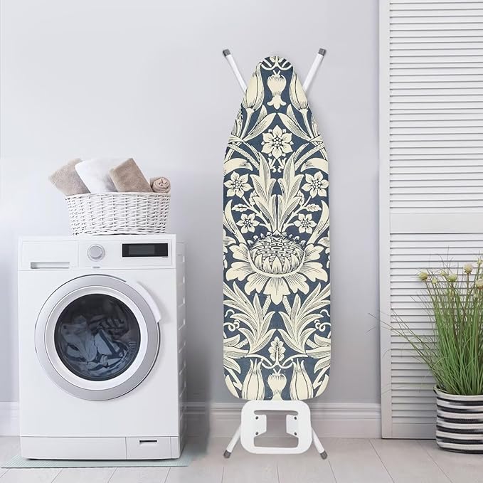 ZCFYGDX William Morris Art Floral Ironing Board Cover Decor, Resist Scorching & Staining, Easy Install Resistant Elastic Edges,3 Nylon Buckle Fasteners Straps,Relaxing Breathable Ironing Experience S