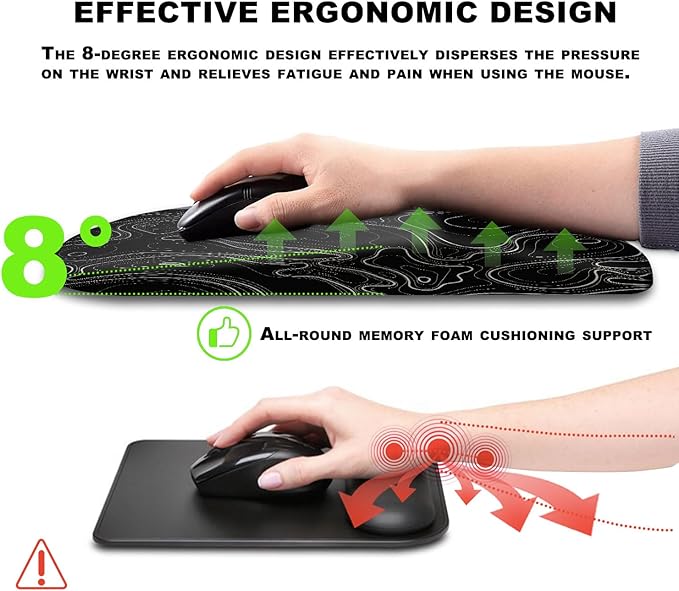 KUOSGM Ergonomic Mouse Pad with Massage Dot, Comfortable Computer Mouse Pad for Laptop, Wrist Rest Pain Relief, Non-Slip PU Base, Black, 12 x 8 in