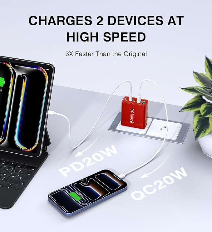 2Pack USB C Fast Charger Block,60W 5-Port Type C Wall Charger Brick,2 USB A and 3 USB C PD3.0 Multiport Charging Plug Power Adapter Brick Cube for iPhone 17/16/15/14/13,Pad Mini/Pro, GalaxyS23 S22