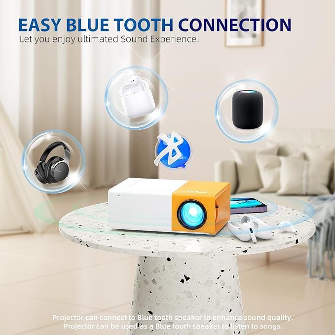 PVO Projector WiFi Portable Mini Projectors 1080P, Phone Screen Can Be Mirrored to Video Projector via WiFi, Movie Projectors Compatible with Smartphone/ Tablet/ Laptop/TV Stick/PS/Type-C/USB Drive