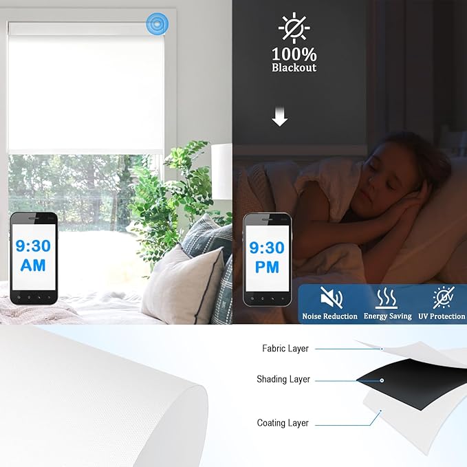 COOLWINDS Motorized Blinds with Remote Cordless Automatic Motorized Shades Custom Blinds for Windows Smart Curtains Compatible with Alexa Google Home(Blackout Ivory White,W63 x H72in)