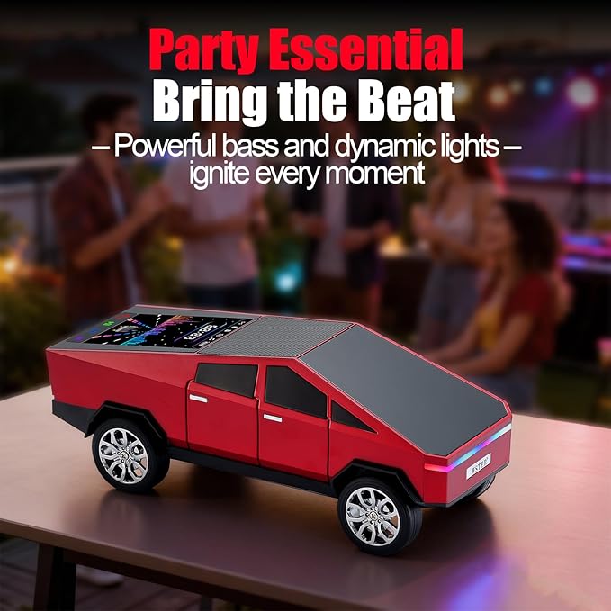 WSTER Portable Car Model Bluetooth Speaker with HD Stereo Sound, TWS Dual Pairing, LED Display, Truck-Style Wireless Speaker for Home, Office, Gaming & Collectible Display (RED)