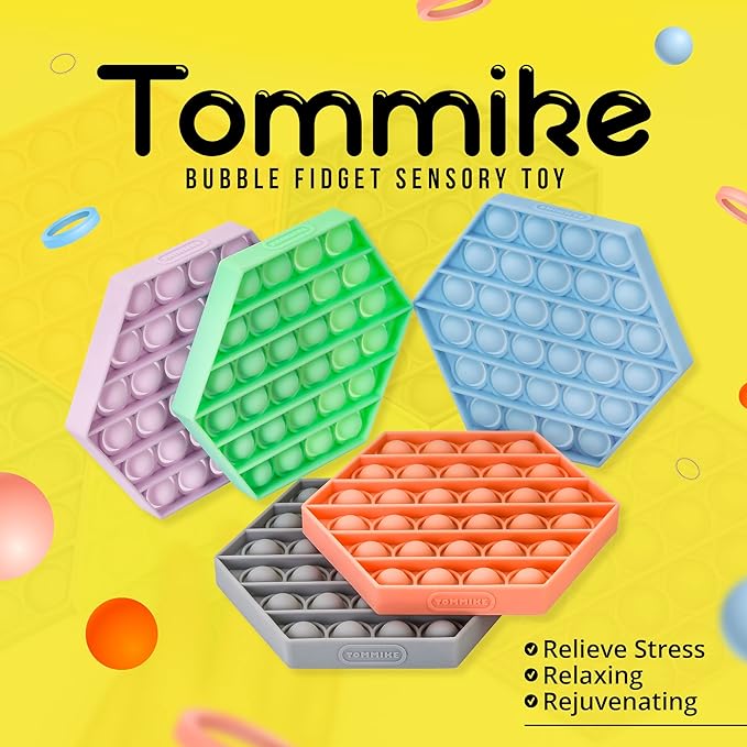 TOMMIKE Hexagon Push Pop Fidget Toy Bubble Sensory for Anxiety & Stress Relief Special Needs Autism Learning Office School Game Crafts Kids Adults (Cerulean)