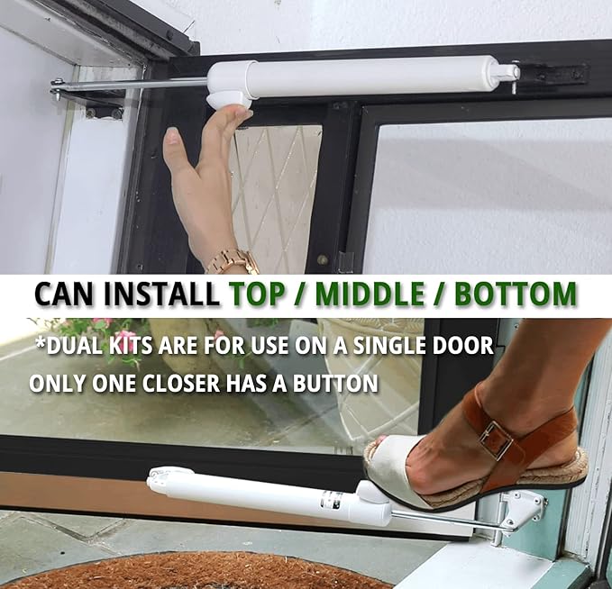 Touch 'n Hold Smooth Dual Door Closer System (Green) – Heavy-Duty - Touch-Button Hold Open Feature & Smooth Closing Motion - Storm & Security Door (Medium/Heavy Weight). New Door/Replace Old Unit
