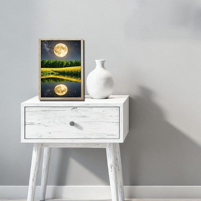 URVIP LED Glowing Photo Frame, 3D Starry-Sky Blue Moon Wall Art, 9x12 Inches Dimmable Light Up Light Painting for Bedroom, Unique Aesthetic Decor, Great Birthday Gift for Women Men