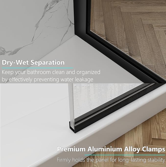 Shower Screen,32" W * 76" H Single Shower Glass Panel, 3/8"(10mm) Tempered Glass, Shower Wall Panels, Fix Shower Glass Screen for Bathroom - Matte Black