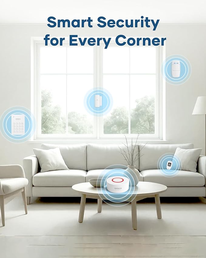 GRSICO Wireless Home Alarm System 15-Piece Kit, WiFi Alarm System for Home Security with Phone APP Alert (Alarm Siren, Keypad, Remote, Motion, and Door Sensors) for Home, Apartment, Work with Alexa