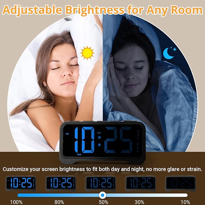 Loud Alarm Clock for Heavy Sleepers Adults, Vibrating Bed Shaker Alarm Clock for Teens/Deaf People, 7.5" Large Screen Digital Alarm Clock, Dual Alarm, Nightlight, Brightness Adjustable, Bedroom, Dorm