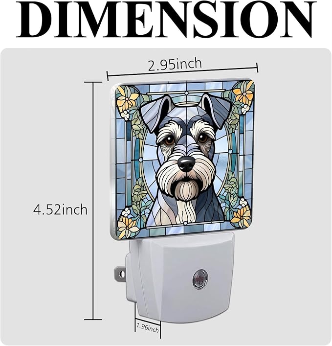 PODMemory Miniature Schnauzer Stained Glass Night Lights Plug into Wall for Room, Miniature Schnauzer Night Light LED for Bedroom
