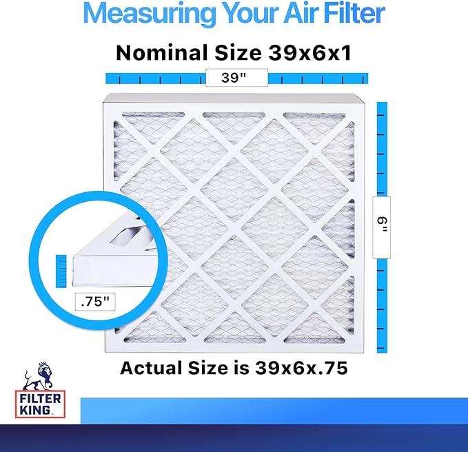 Filter King 39x6x1 Air Filter | 4-PACK | MERV 8 HVAC Pleated A/C Furnace Filters | MADE IN USA | Actual Size: 39 x 6 x .75"