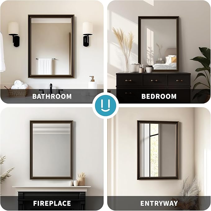 Retro Copper Effect Framed Wall Mirror, 24x36 Rectangle Mirror, Anti-desilvering Tempered Glass, Sustainable&Sturdy Frame, Anti-Rust, HD Reflection &3min Fast Setup for Bathroom Living Room