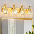 FDPBY Modern Bathroom Vanity Light, 4-Light Gold Wall Sconce with Crystal Accents, Over Mirror Bathroom Lighting Fixture, 32.67" Long Dimmable Vanity Lamp for Makeup, Easy Installation