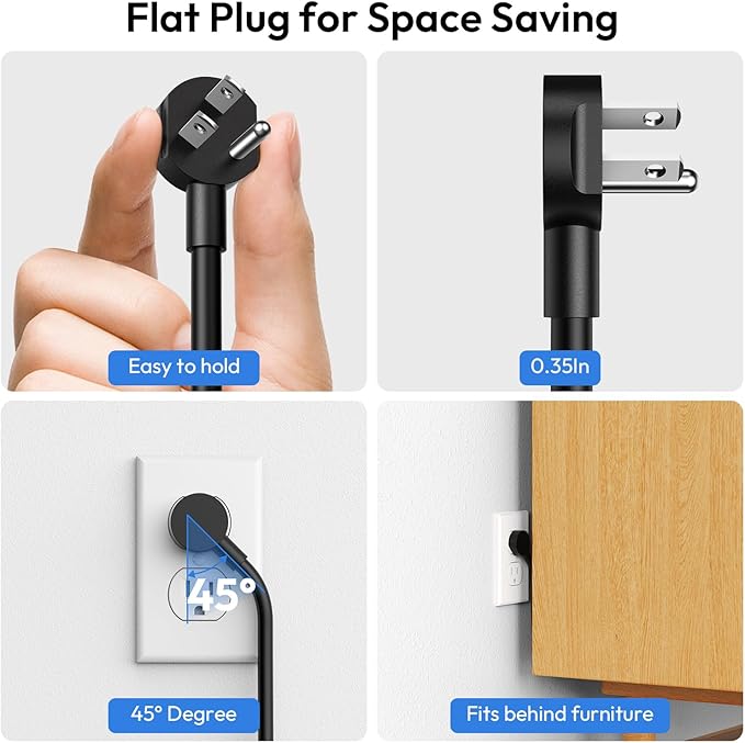 24 Widely Outlets Extension Cord 10 Ft NTONPOWER 15A/1875W Power Strips with Surge Protection 4000J,Black Extension Cord Surge Protector with 4 USB Ports(2 USB C), Wall Mount Holes for Home, Office