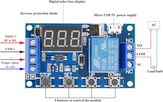 [2 Pack] DC 6-30V Timer Relay Programmable Delay Relay Module Cycle Timer with LED Display / 5V Micro USB, Smart Home Controller