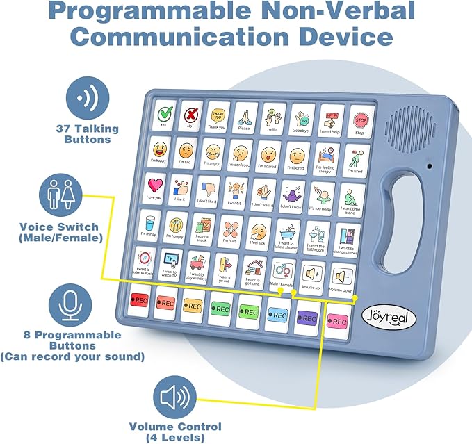 Joyreal AAC Device for Autism, Non Verbal Communication Tools for Speech Therapy & Stroke Rehab. Communication Tablet, Autism Talking Aids with 8 Programmable Buttons & Adjustable Volume (Gray-Blue)